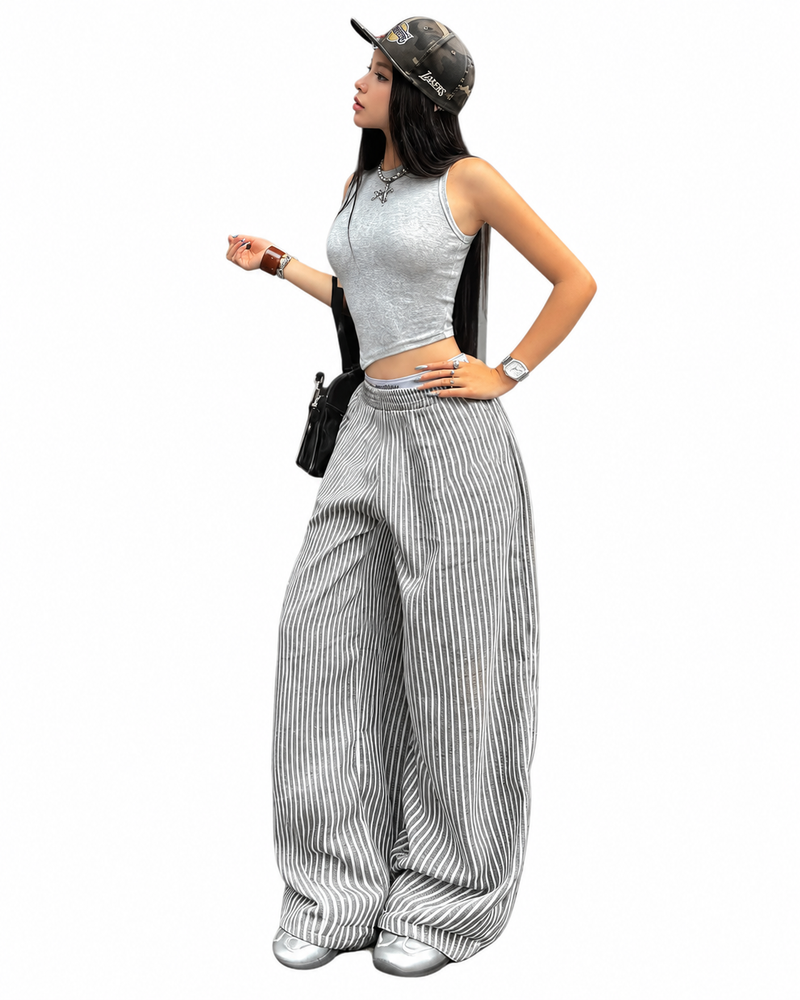 THE FANCÉ Lilray Pants Black Striped – official view 2