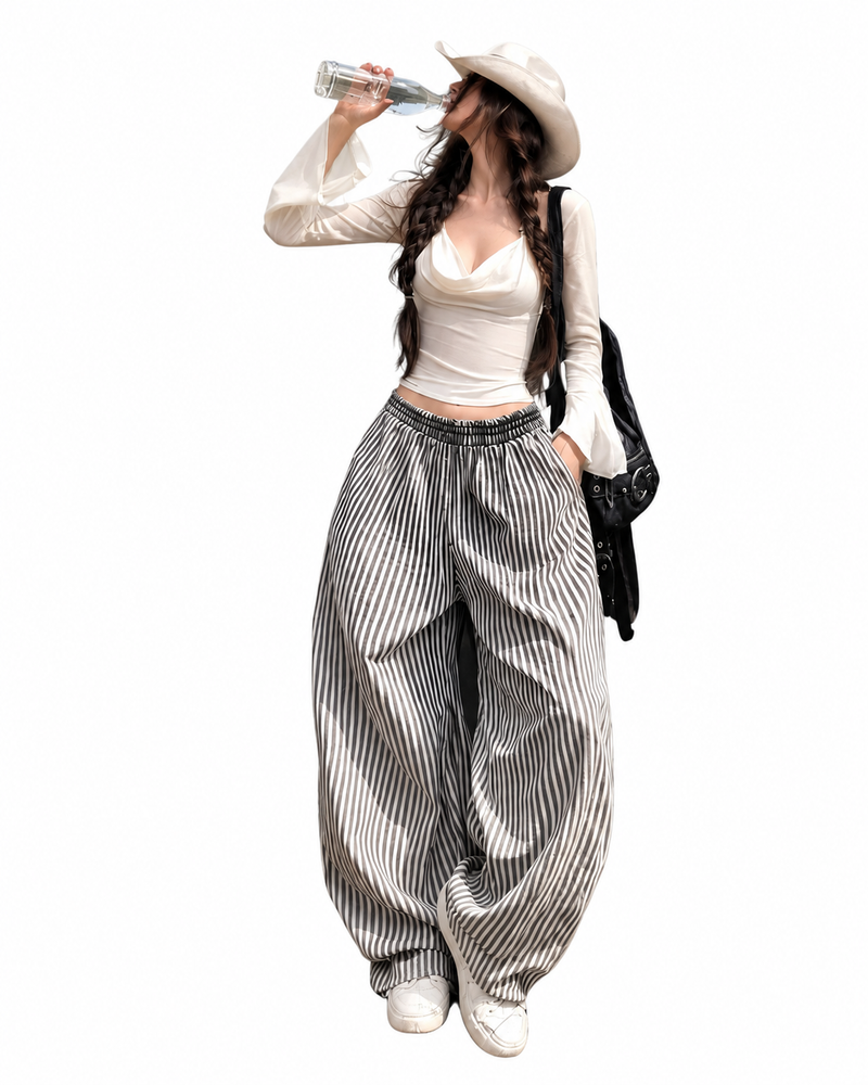 THE FANCÉ Lilray Pants Brown Striped – official view 1