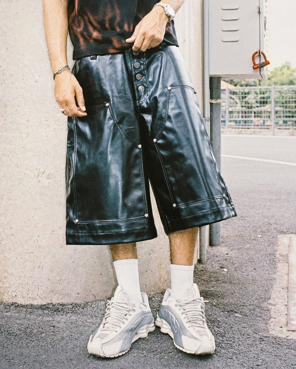 OFF Leather Baggy Short