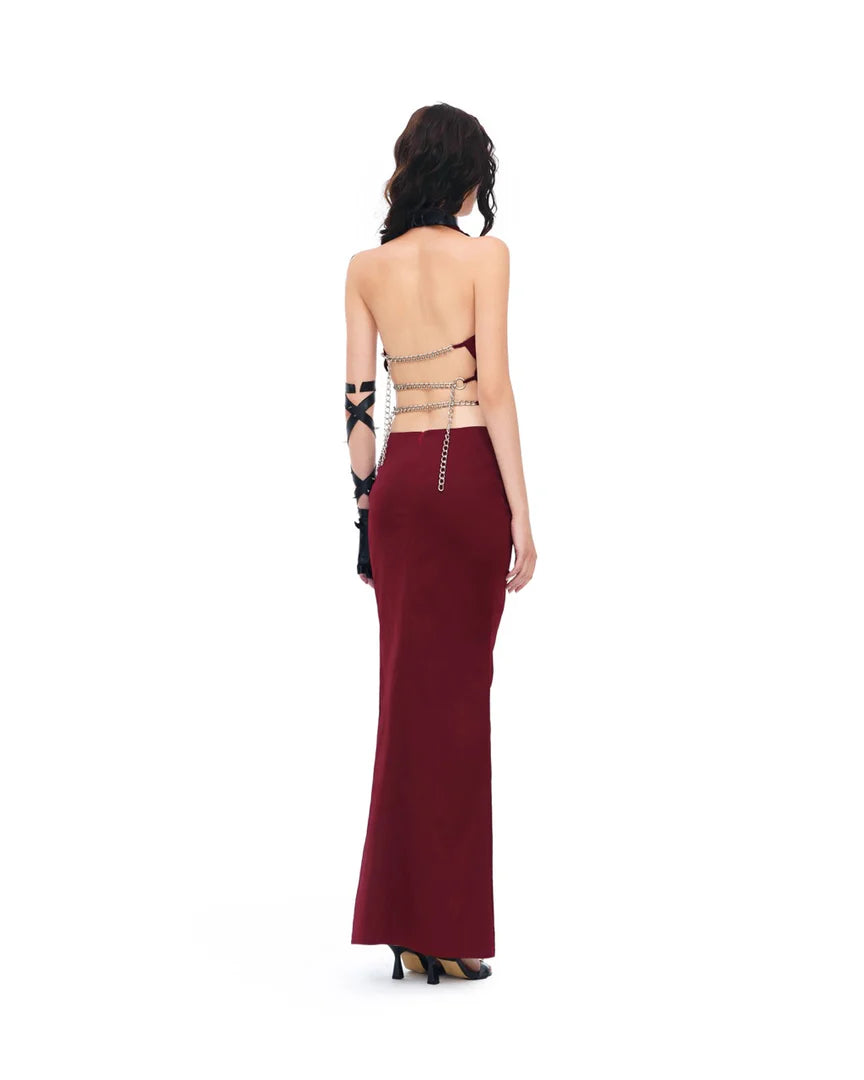 LINISS CRIMSON BUTTON SKIRT