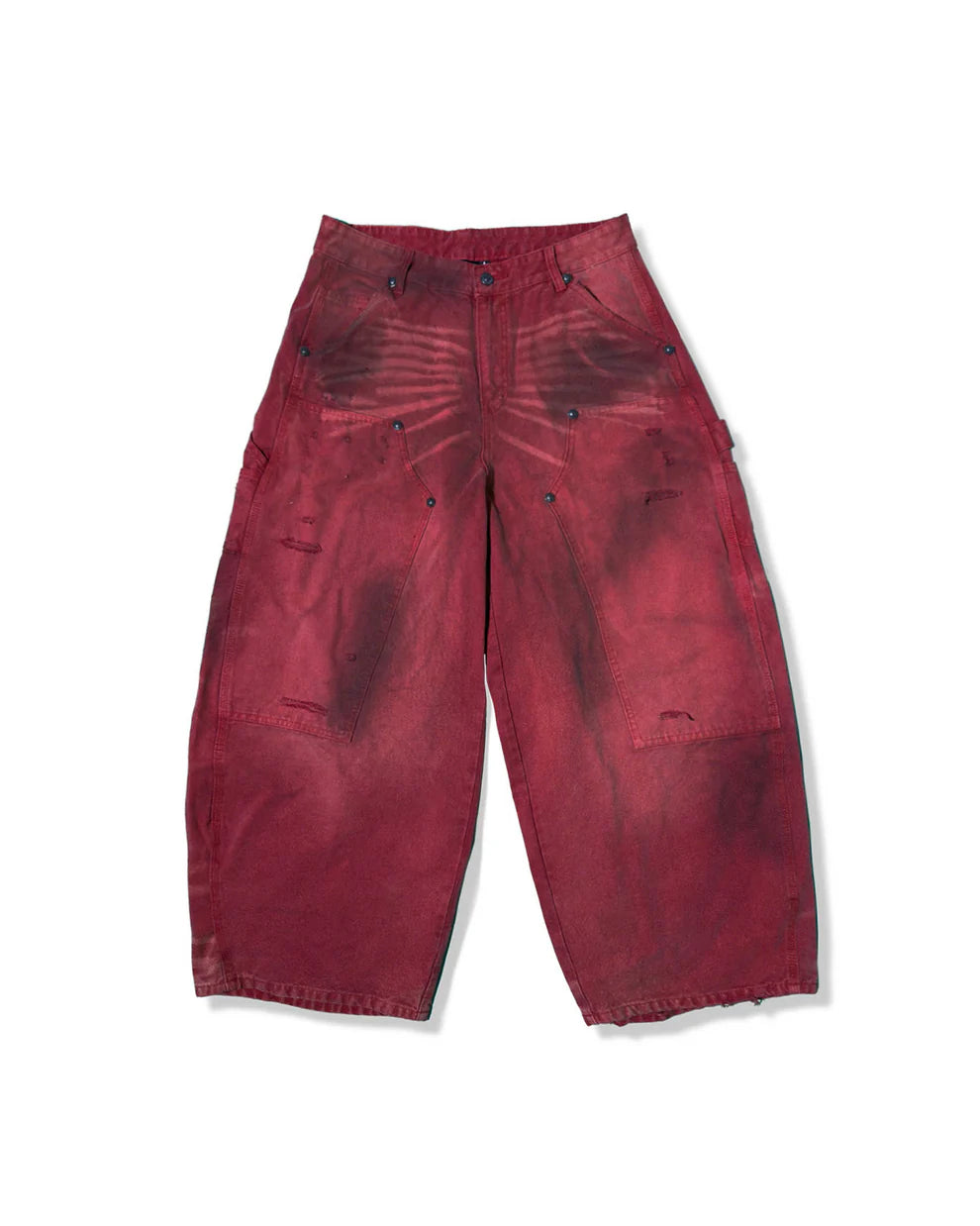 Red pants with visible wear on a white background