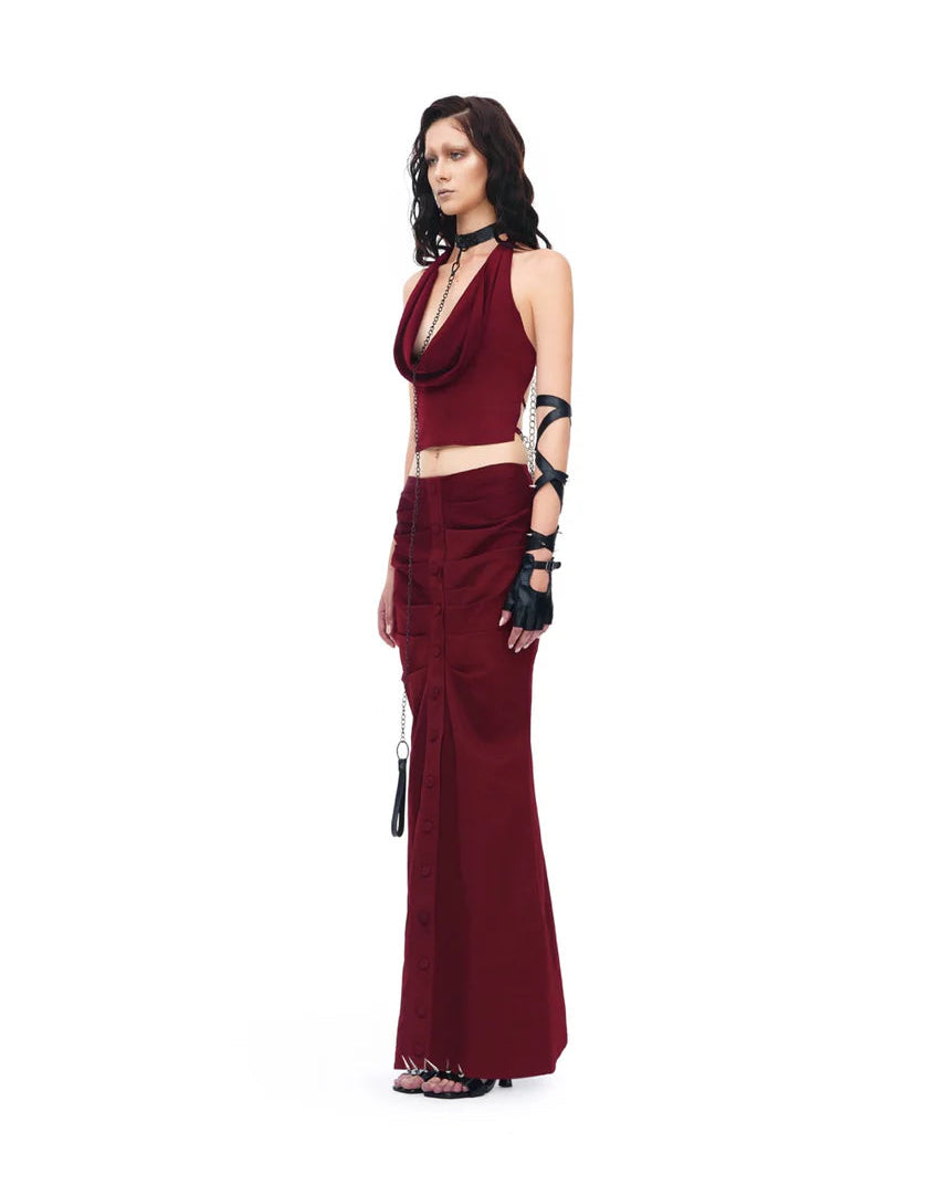 LINISS CRIMSON BUTTON SKIRT