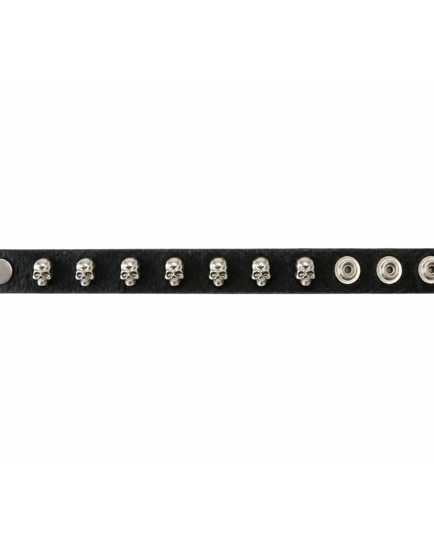 RICEWANG Genuine Leather Horsehair Skull Bracelet - Black