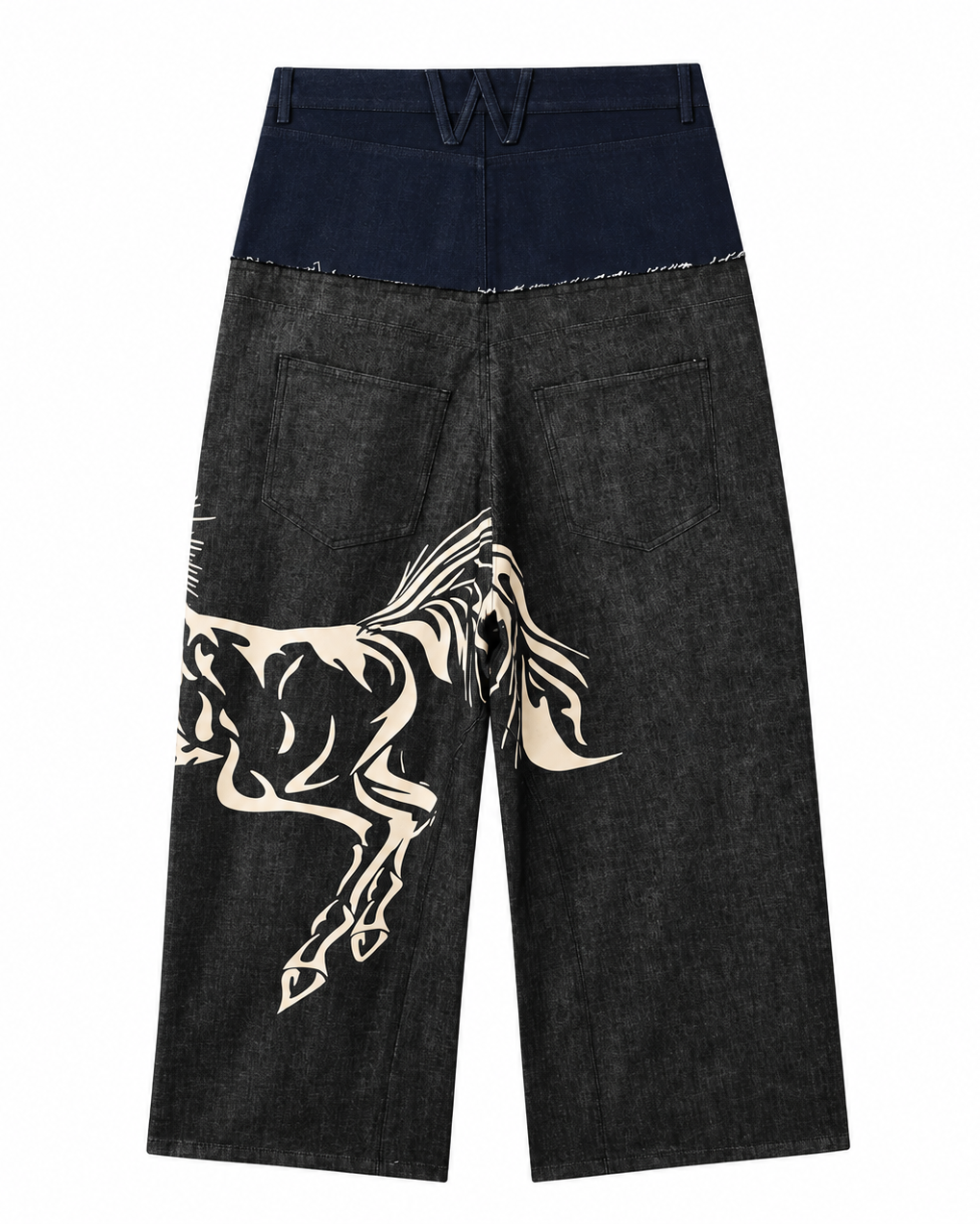 RICEWANG Double-Waist Mohawk Punk Rock Denim Jodhpurs