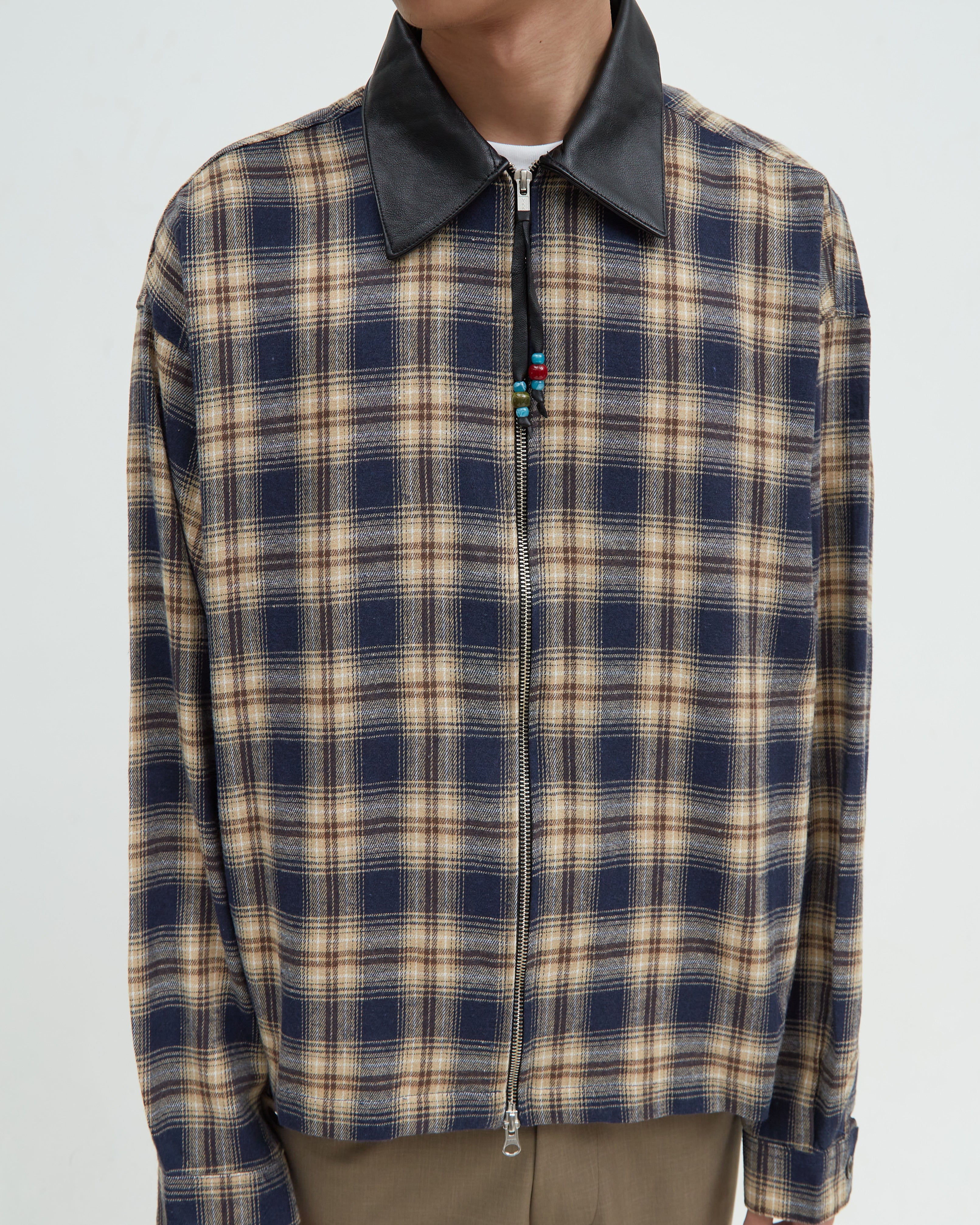 Hotel Flannel Leather Collar [Blue]