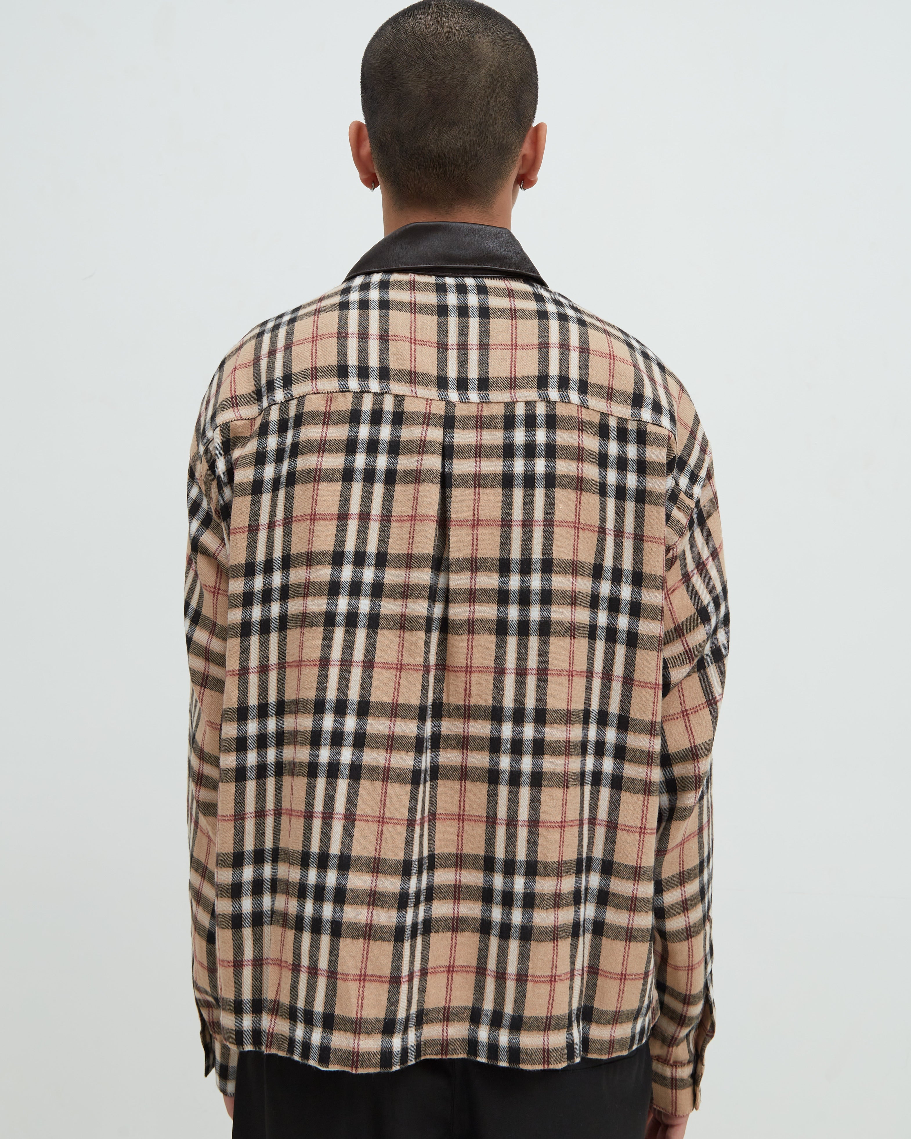 Hotel Flannel Leather Collar Burberry [Brown]