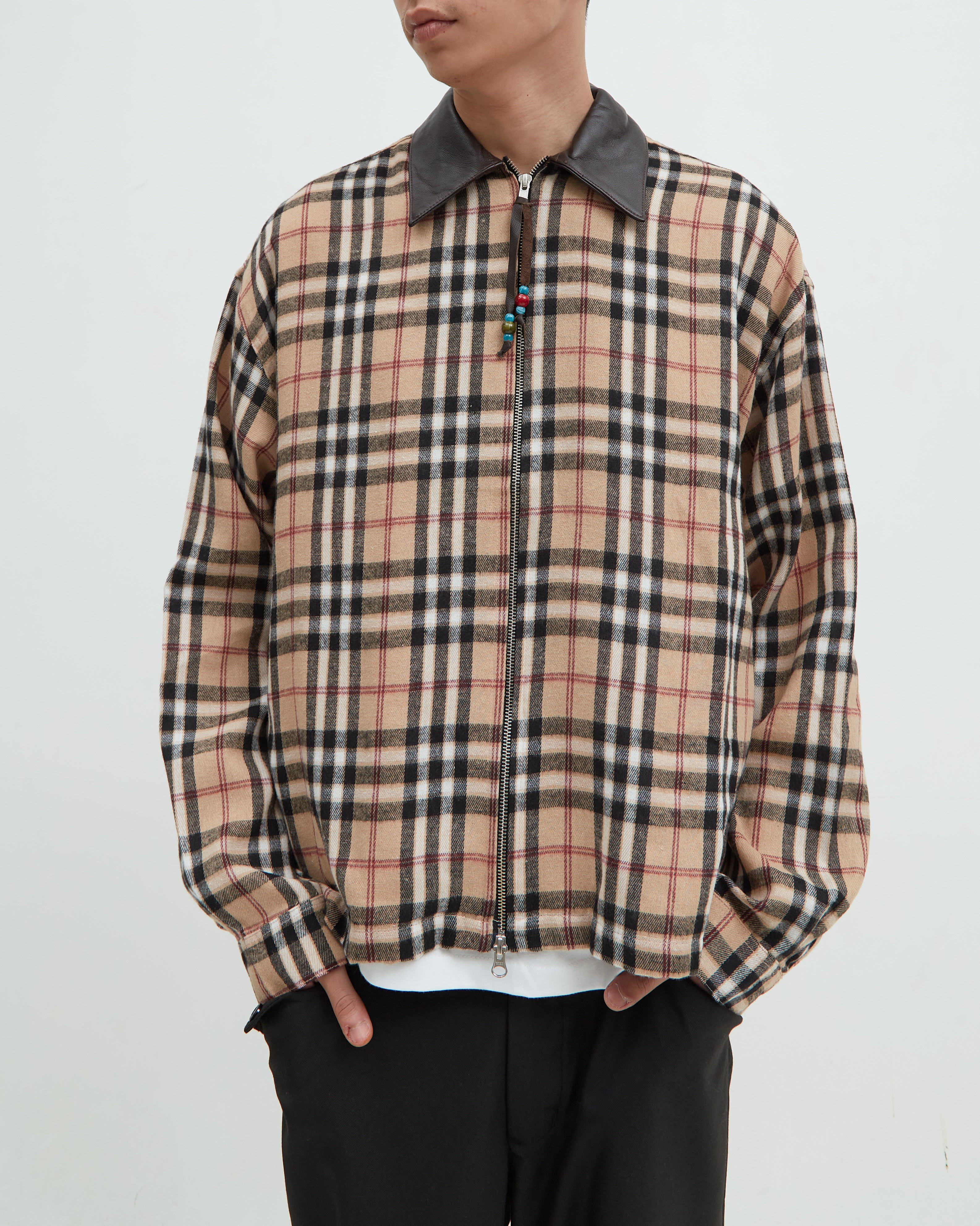 Hotel Flannel Leather Collar Burberry [Brown]