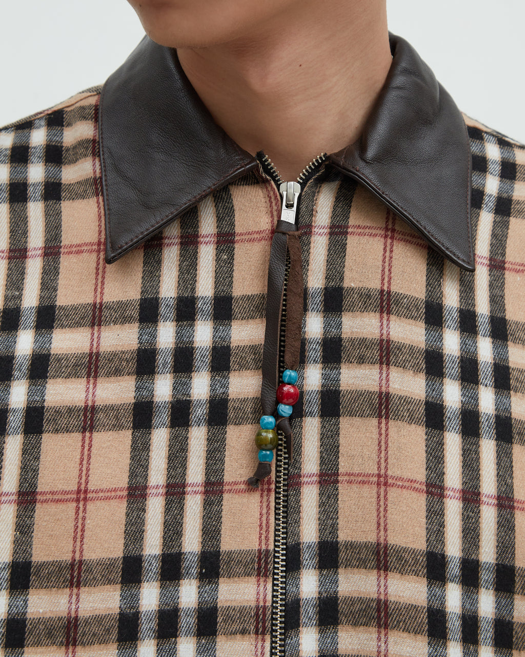 Hotel Flannel Leather Collar Burberry [Brown]