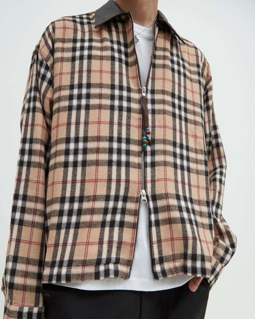 Hotel Flannel Leather Collar Burberry [Brown]