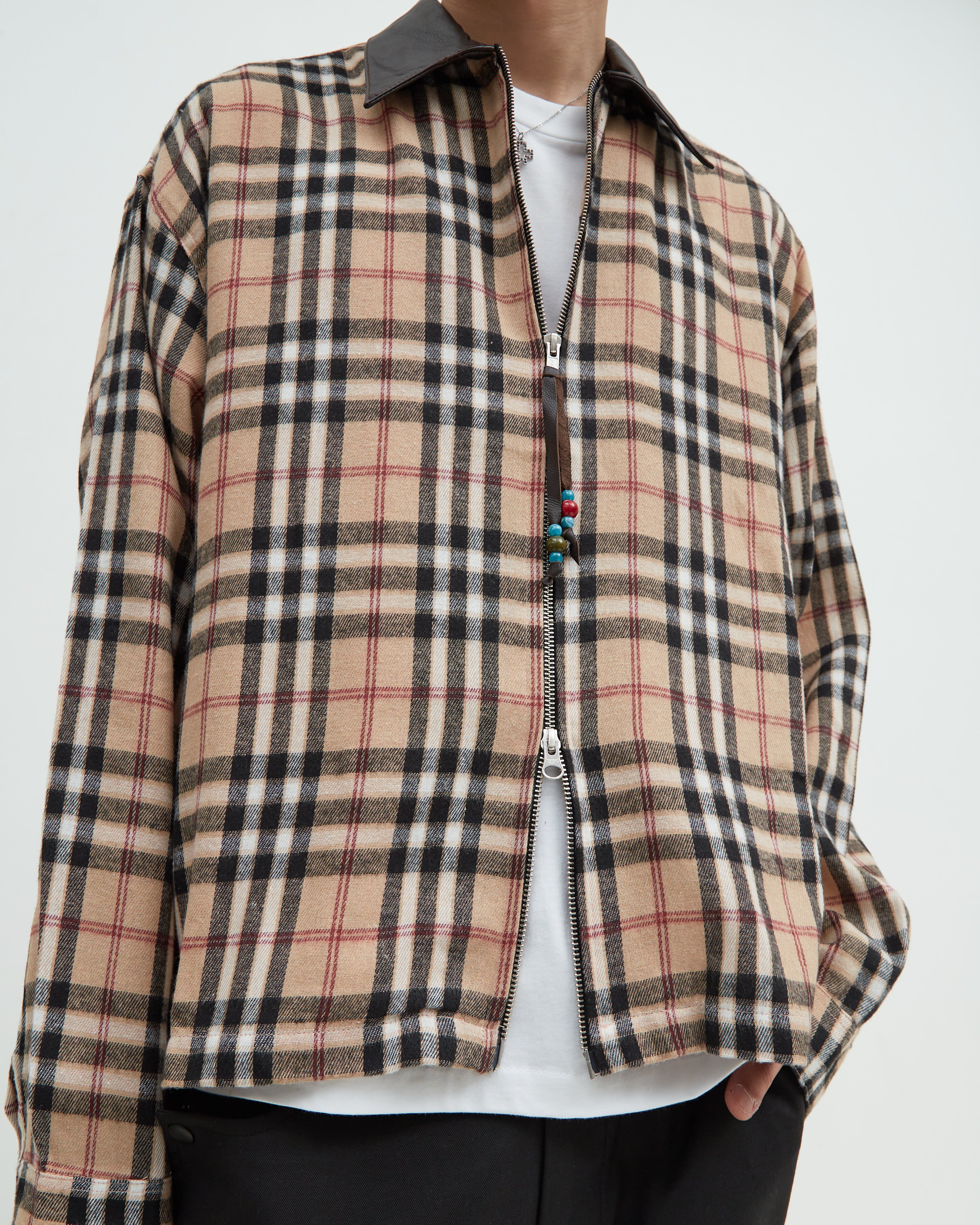 Hotel Flannel Leather Collar Burberry [Brown]