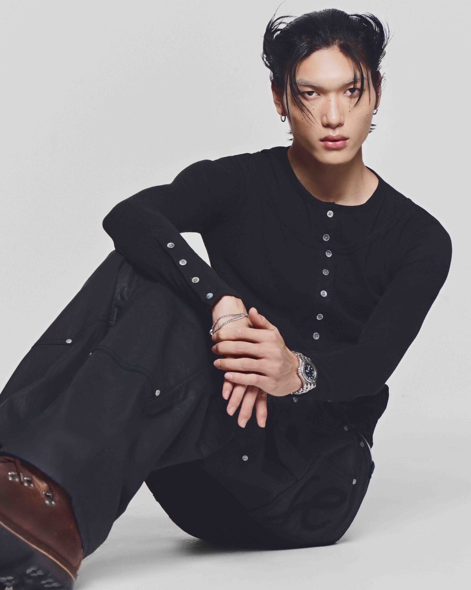 LIDER - EVERWOOD LAYERED HENLEY TEE [Black]