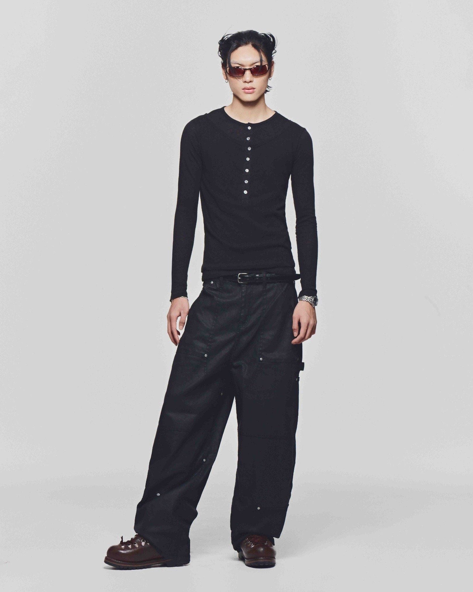 LIDER - EVERWOOD LAYERED HENLEY TEE [Black]