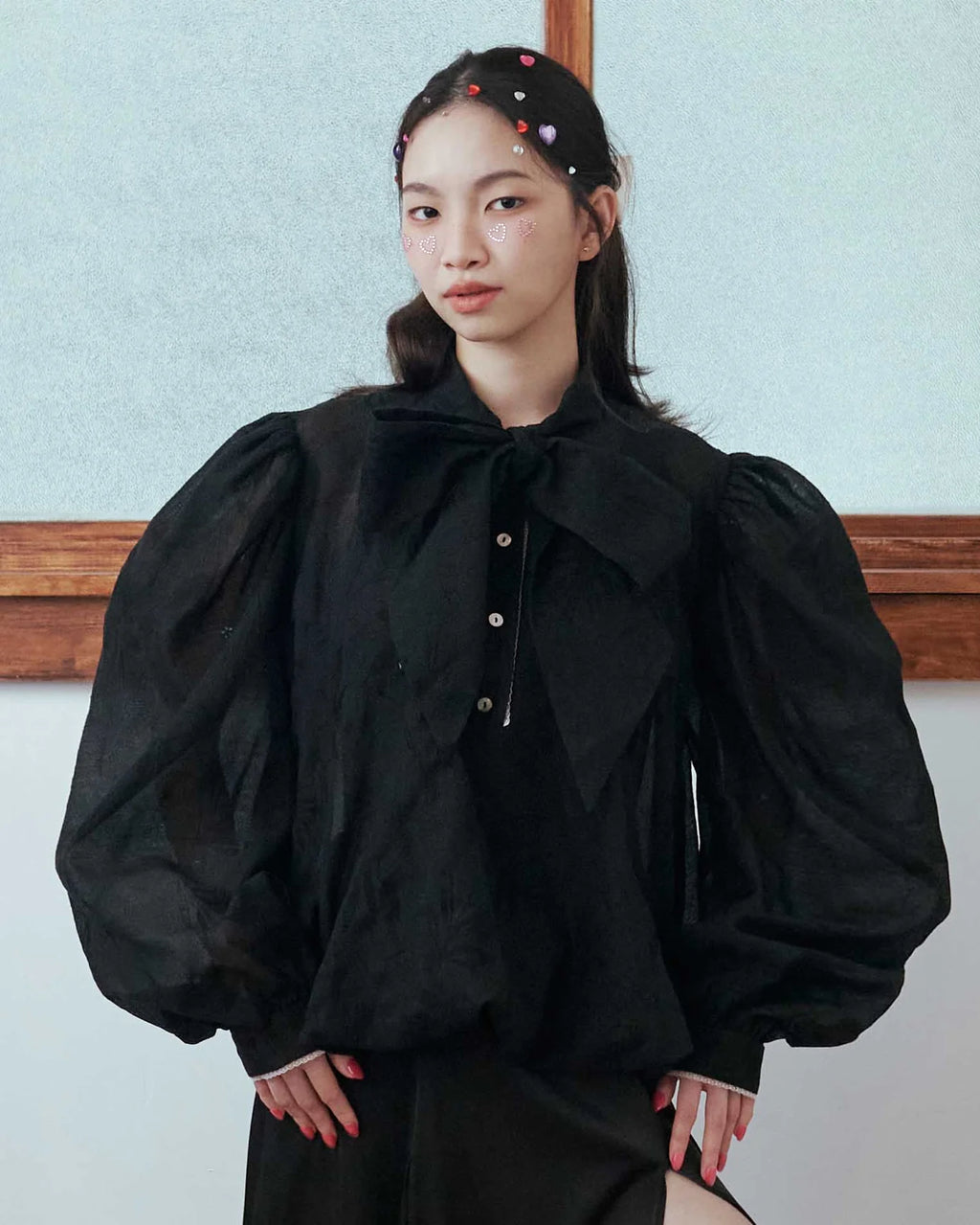 Kittie Yiyi Cloud Puffy Bow Blouse - Black