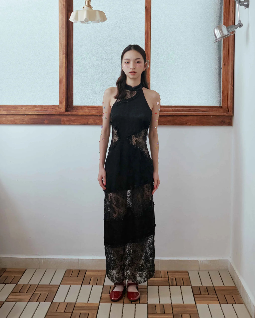 Kittie Yiyi Lunar Lounge Uneven Lace Dress - Black