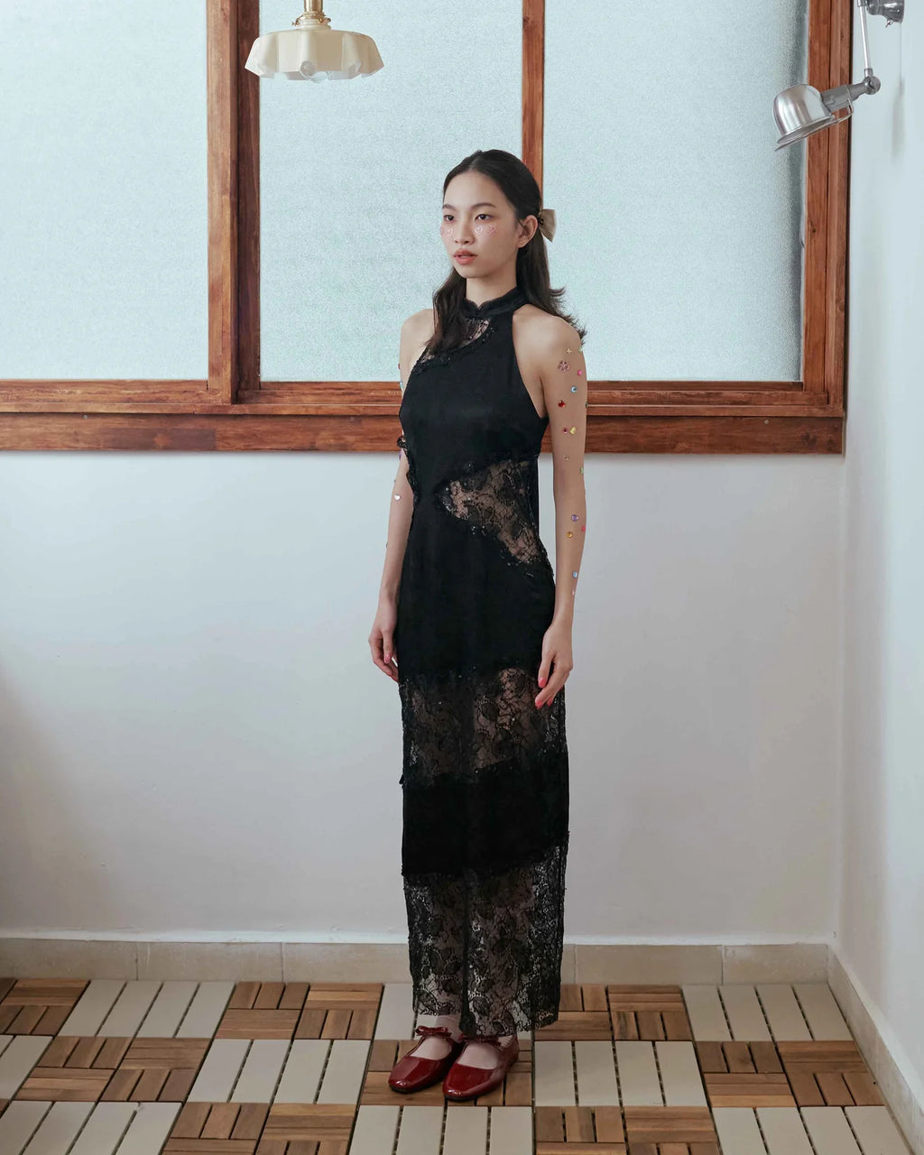 Kittie Yiyi Lunar Lounge Uneven Lace Dress - Black