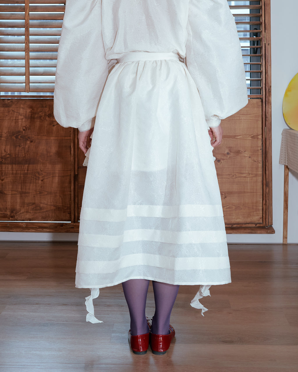 Kittie Yiyi Lamp Ruffles Pleated Flare Midi Skirt - Light Beige
