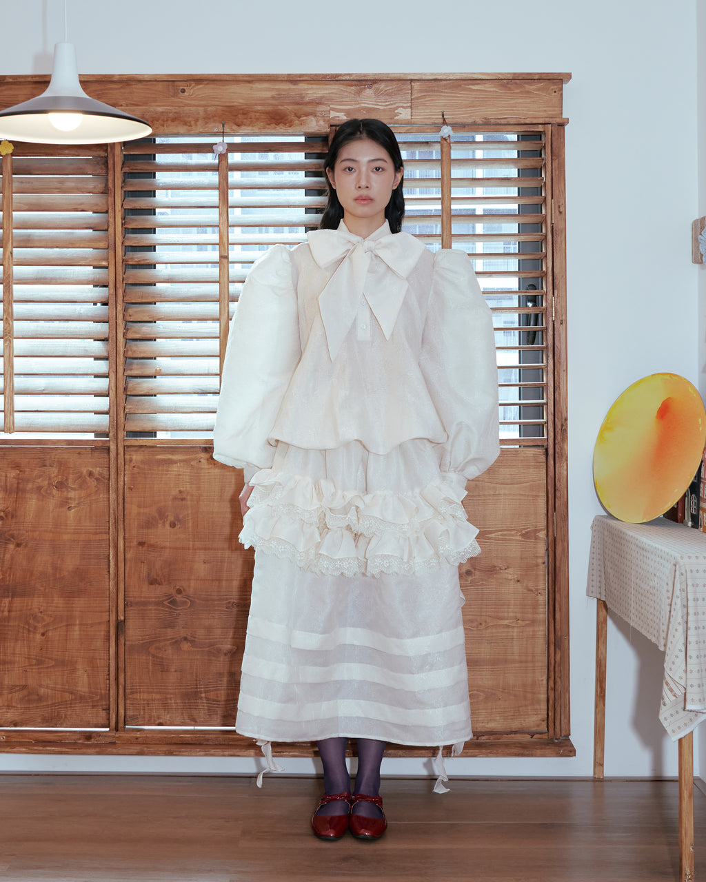Kittie Yiyi Cloud Puffy Bow Blouse - Beige