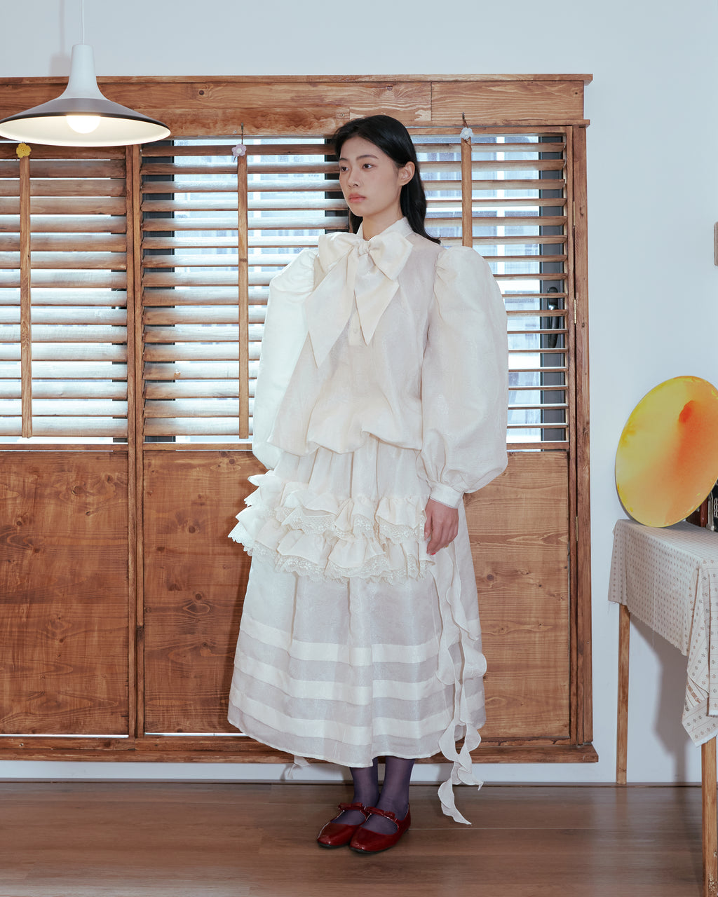 Kittie Yiyi Cloud Puffy Bow Blouse - Beige