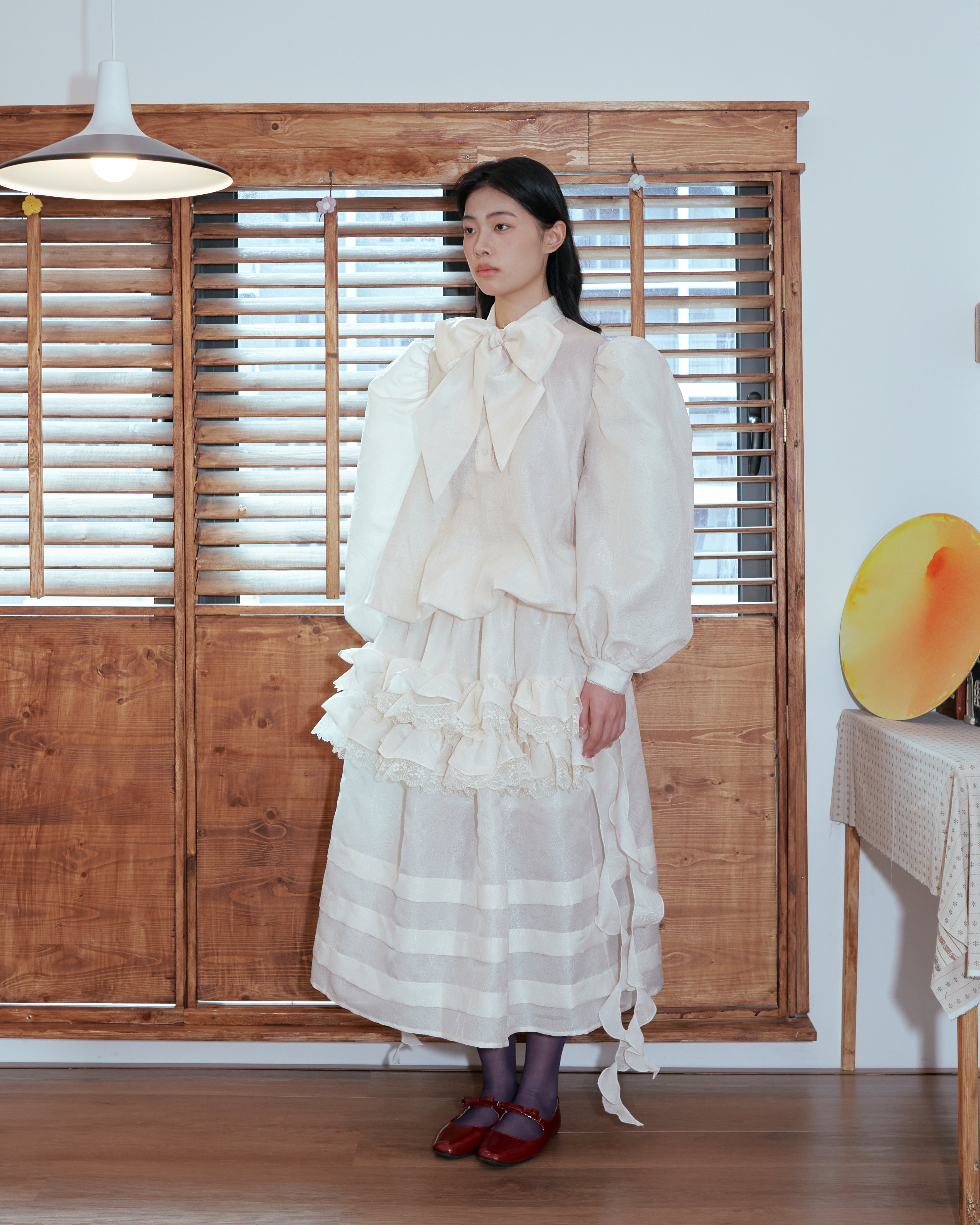 Kittie Yiyi Cloud Puffy Bow Blouse - Beige