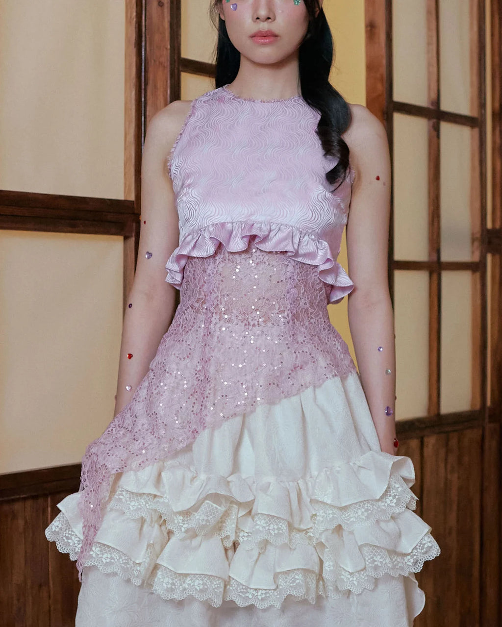 Kittie Yiyi Easy Glow Ruffles Lace Tank Top - Pastel Pink
