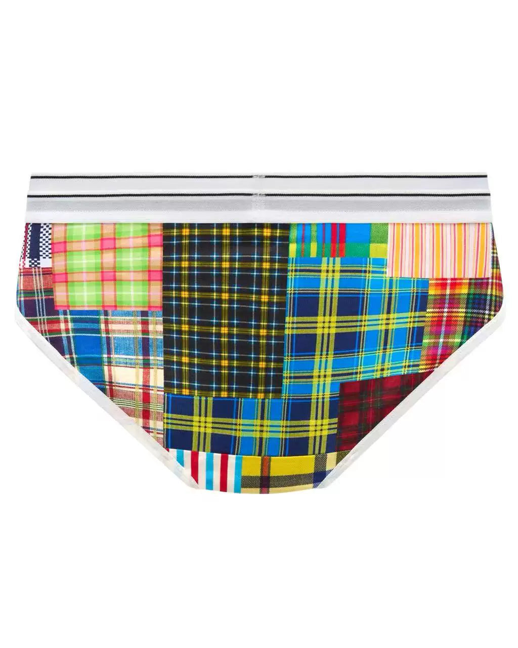 RICEWANG Double-Waist Panel Plaid Briefs - Women's