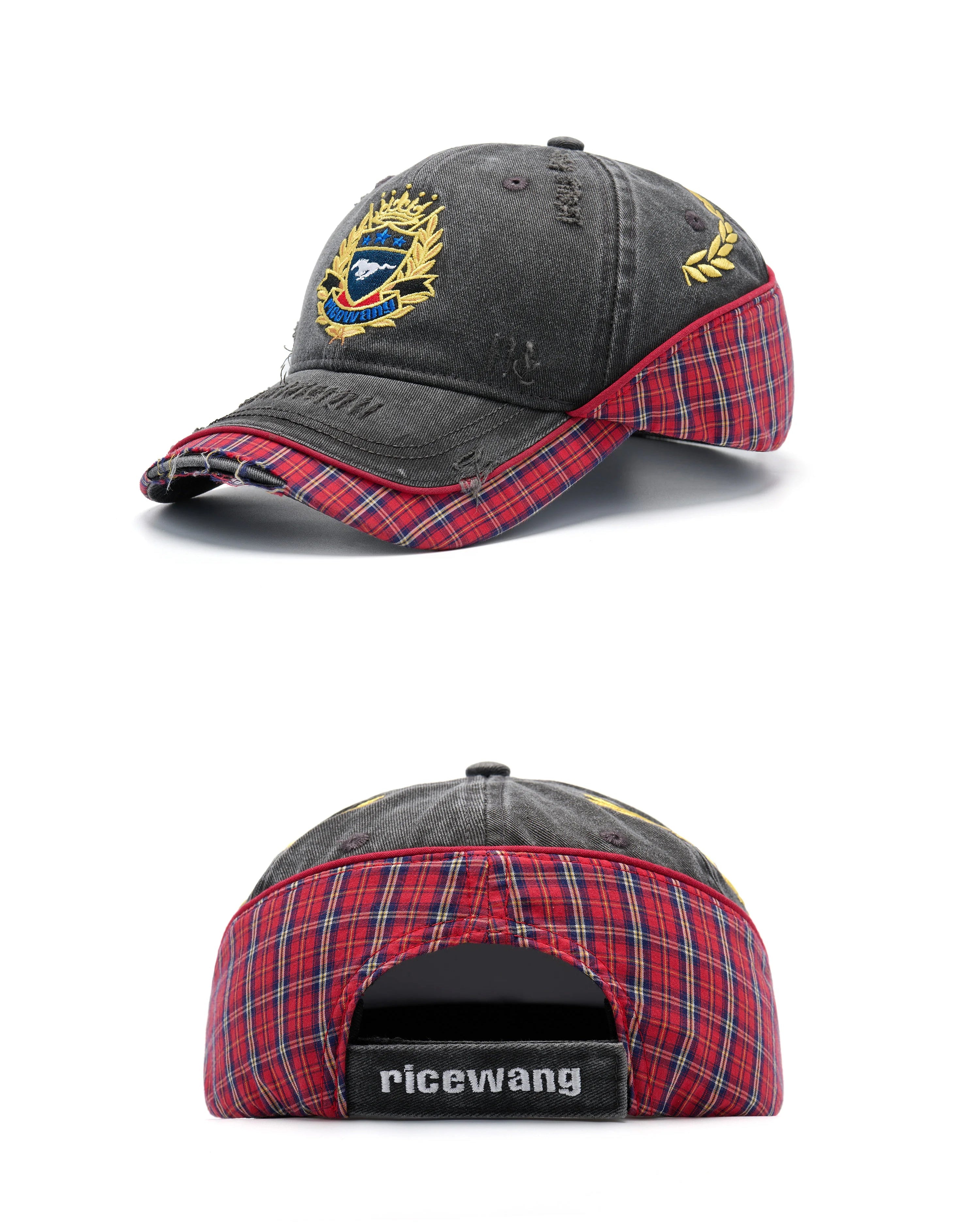 RICEWANG Double-Layer Plaid Cap - Black