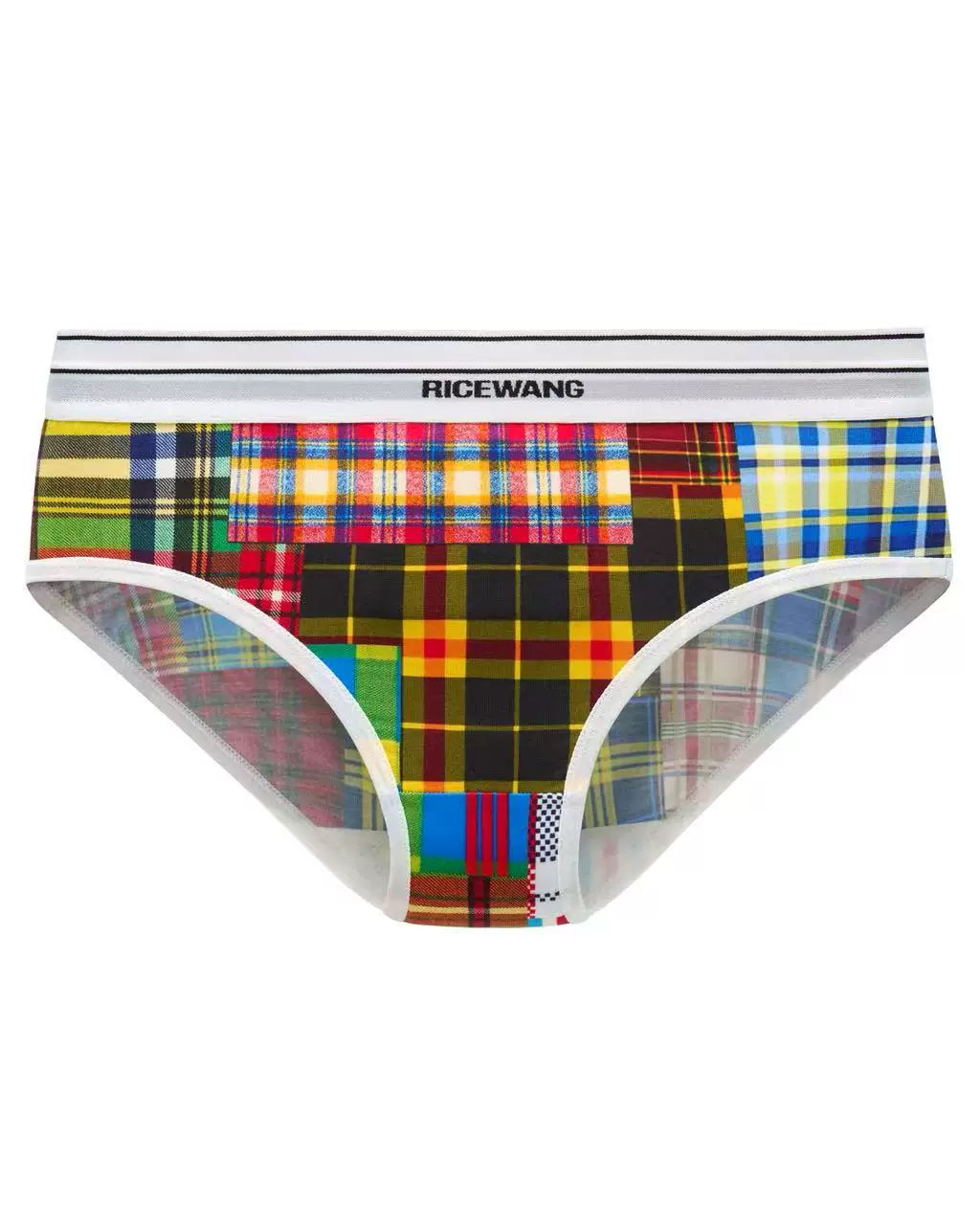RICEWANG Double-Waist Panel Plaid Briefs - Women's
