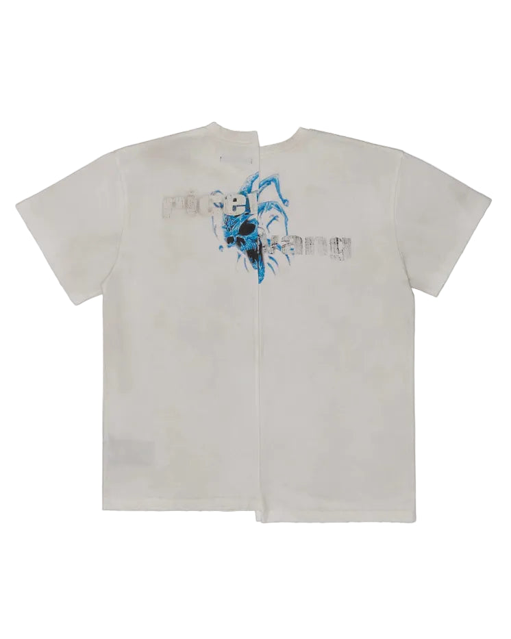 RICEWANG Asymmetric Misaligned Panel Distressed Graphic T-Shirt