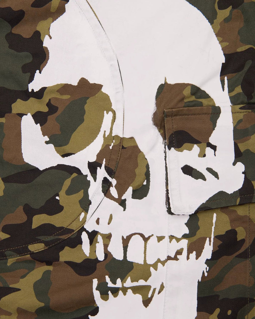RICEWANG Camo Plaid Panel Skull 3/4 Shorts - Green