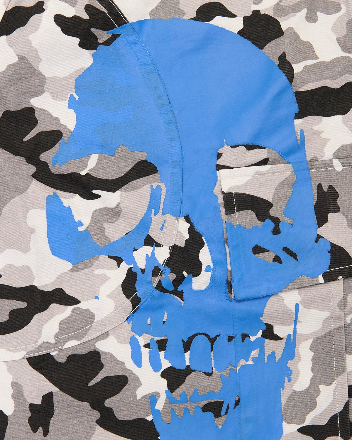RICEWANG Camo Plaid Panel Skull 3/4 Shorts - White