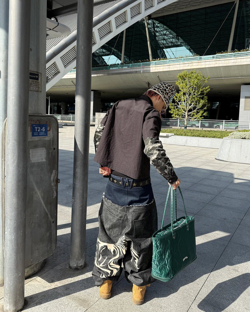 RICEWANG Double-Waist Mohawk Punk Rock Denim Jodhpurs