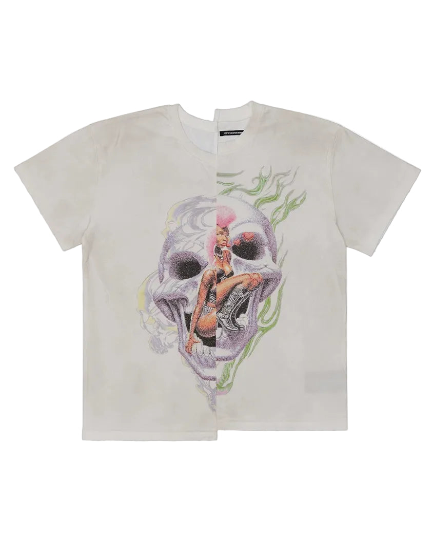 RICEWANG Asymmetric Misaligned Panel Distressed Graphic T-Shirt