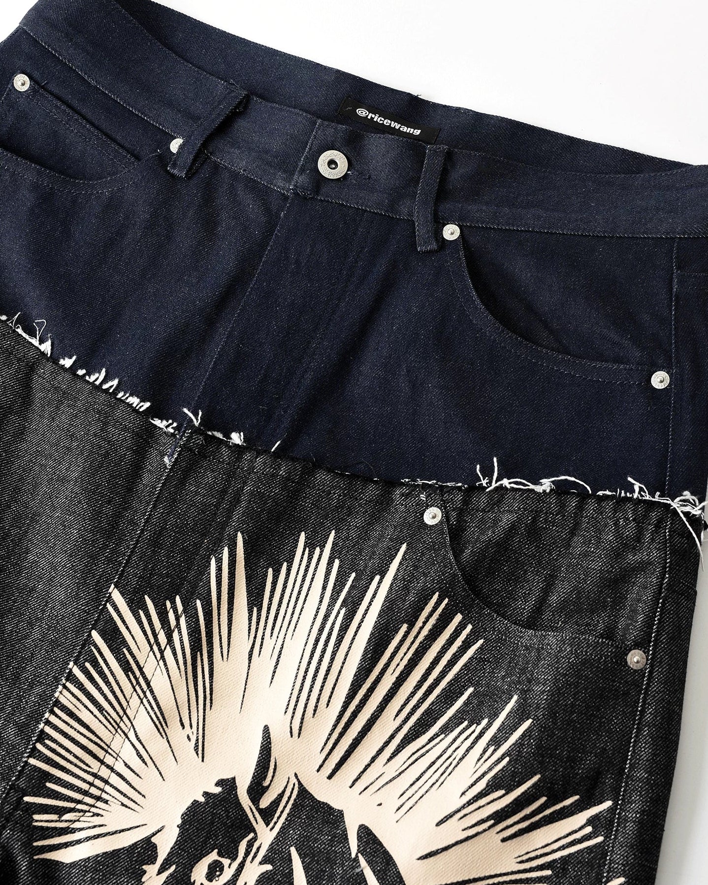 RICEWANG Double-Waist Mohawk Punk Rock Denim Jodhpurs