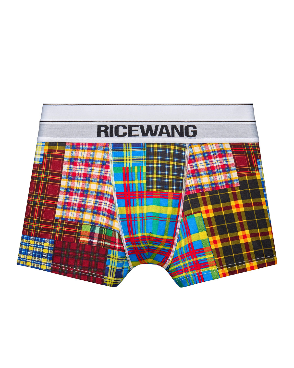 RICEWANG Double-Waist Panel Plaid Briefs - Men's