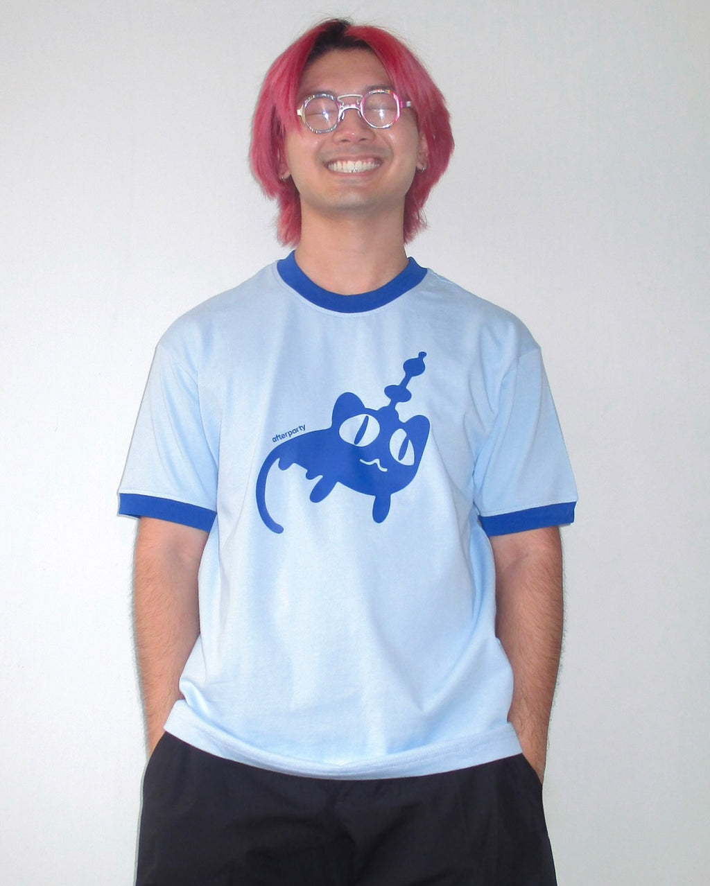 ALIEN CAT RINGER TEE - BLUE
