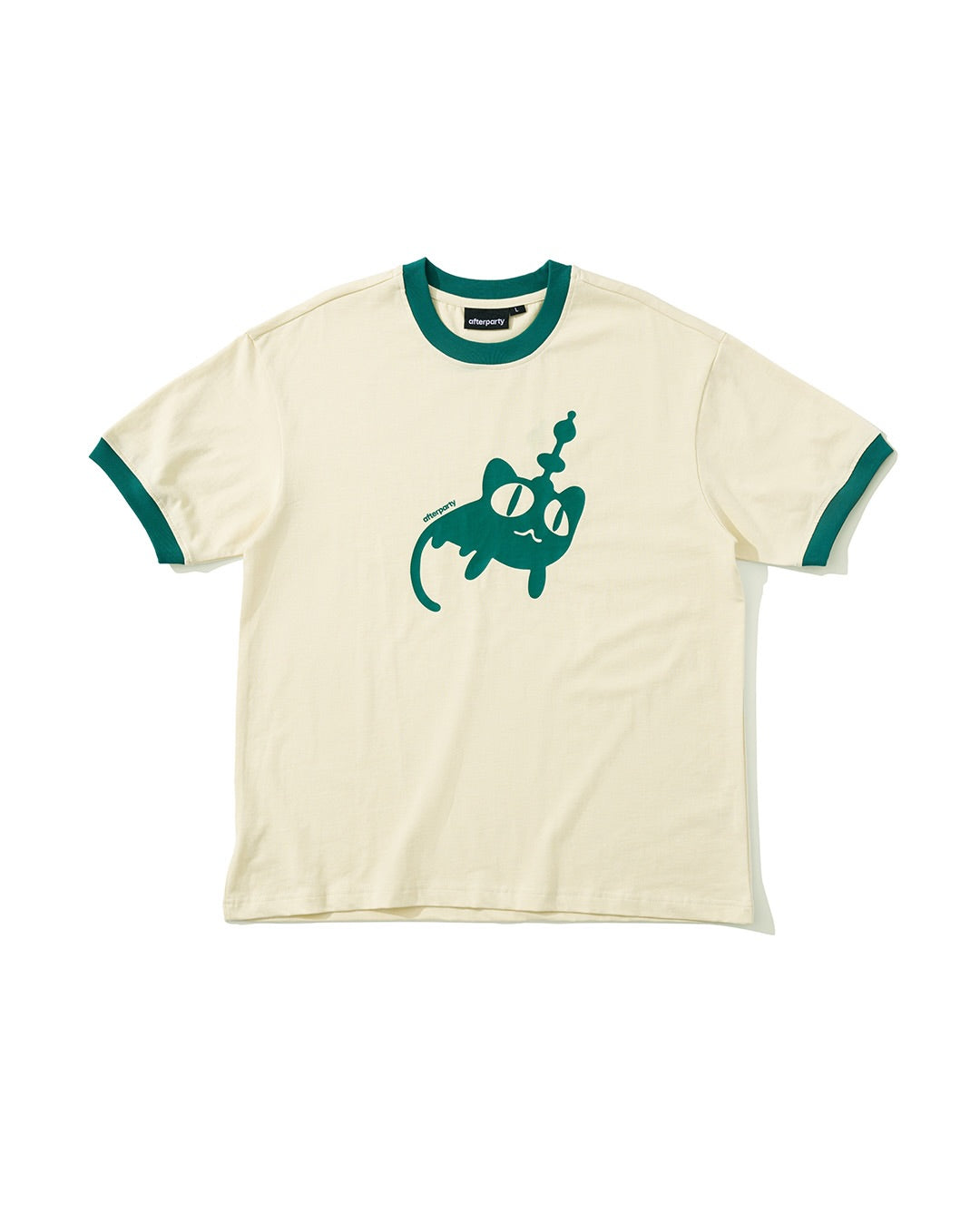 ALIEN CAT RINGER TEE - CREAM/GREEN