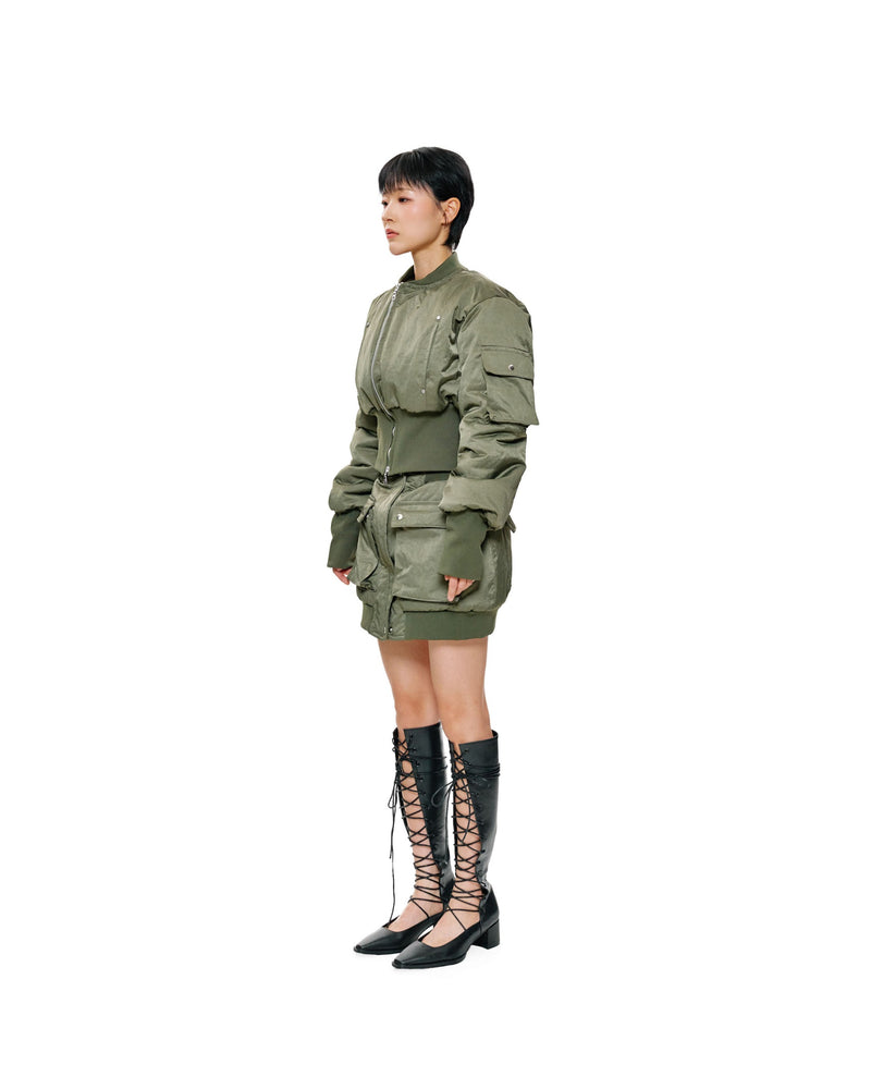 BLANC STUDIO Zero Gravity Bomber Mini Skirt (Army) – official view 3