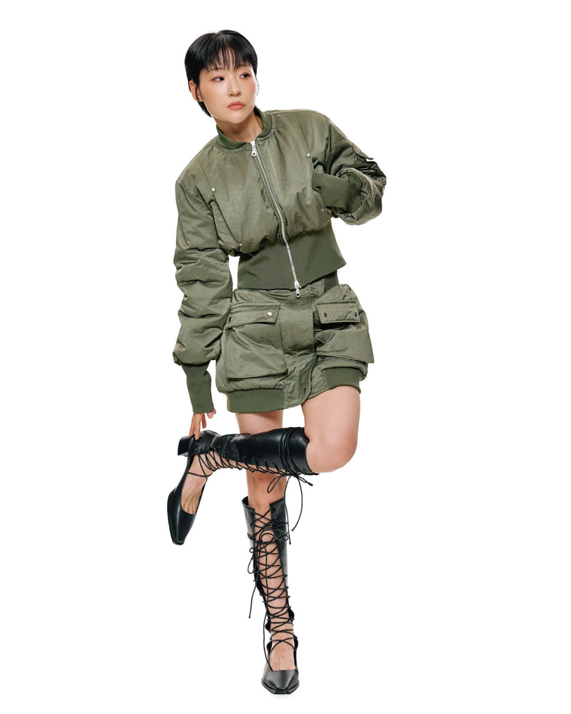 BLANC STUDIO Zero Gravity Bomber Mini Skirt (Army) – official view 5