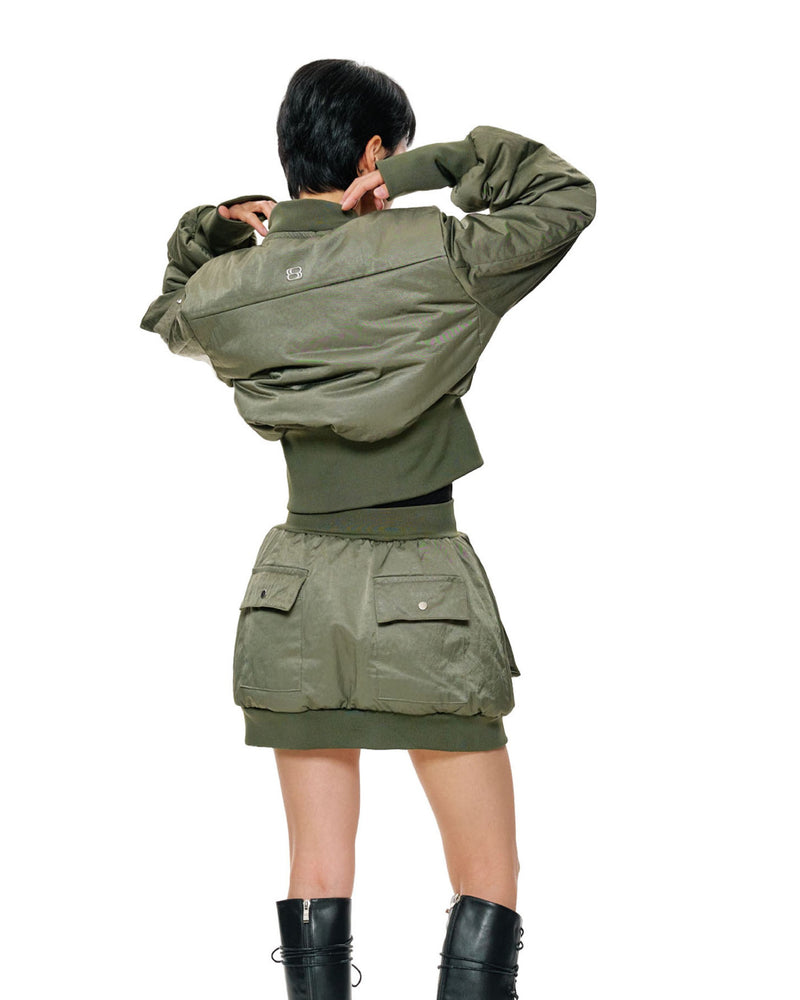 BLANC STUDIO Zero Gravity Bomber Mini Skirt (Army) – official view 6